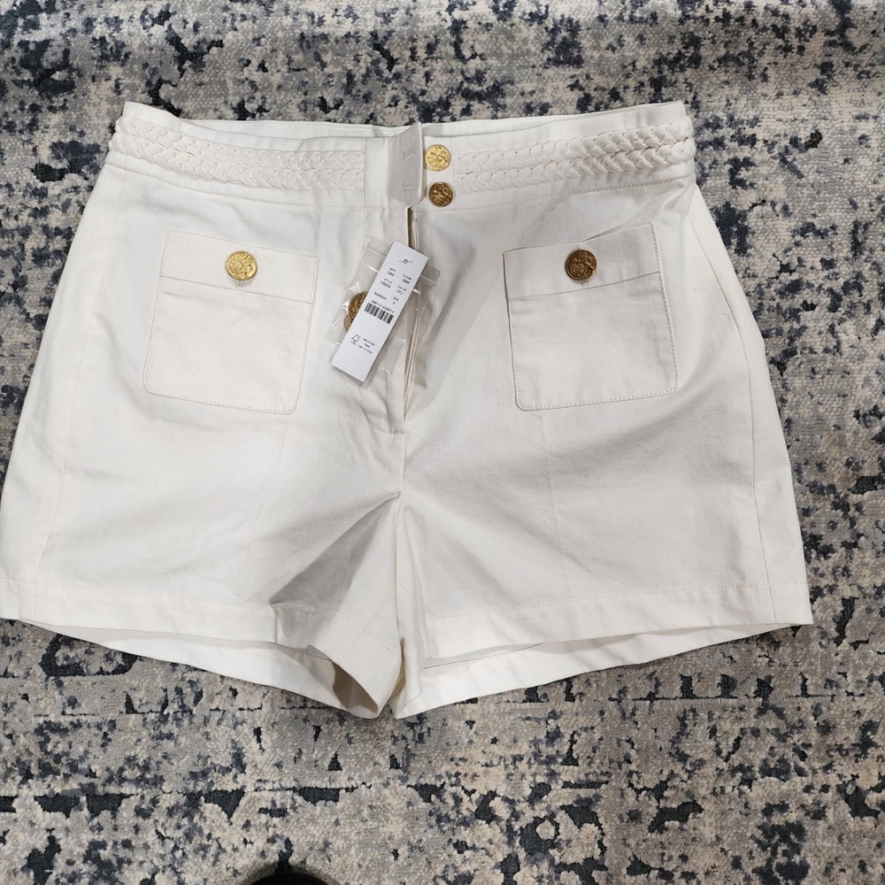 J.Crew Ivory White Gold Button Braided Waist Shorts Size 4 CB959 Nautical New